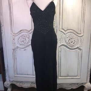 Gorgeous VINTAGE Black Suede and Rhinestones Special Occassion Cocktail Dress